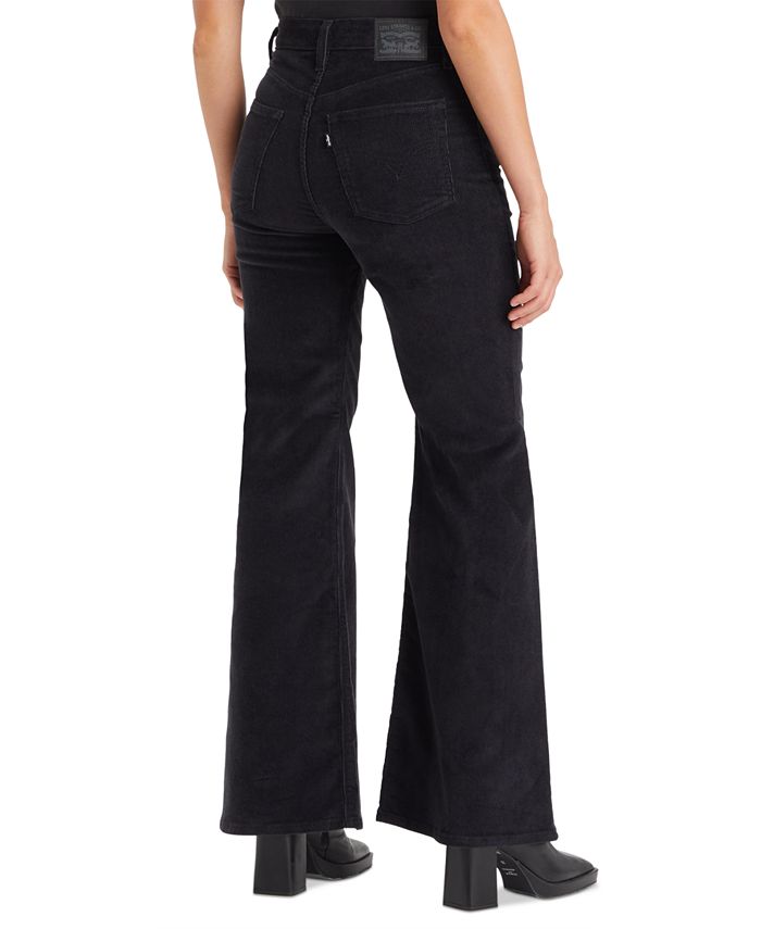 VTG 1970s BIG E MISS LEVIS LADIES CORDUROY CORDS FLARES BLACK GOLD TAB 30W 31L