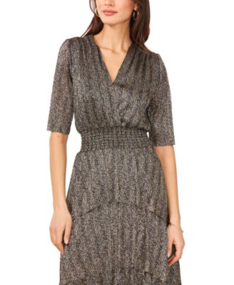 Women's Metallic Print Tiered Midi Dress