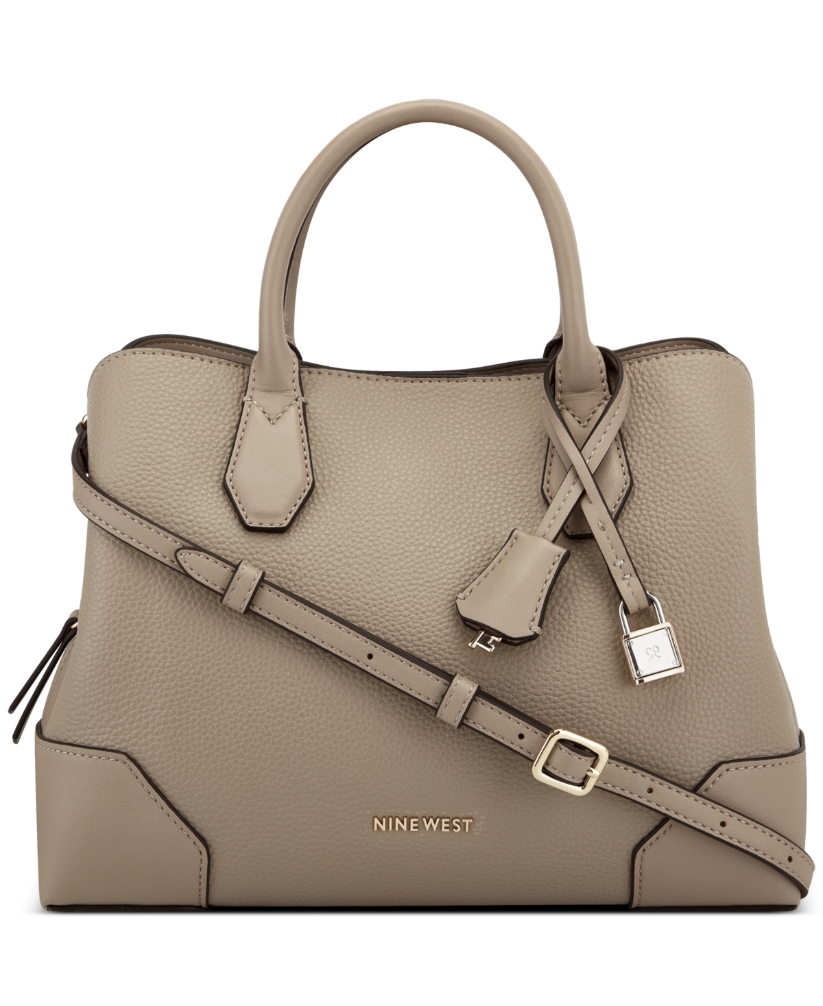 Nine West Brooklyn 3 compartment Satchel Hand Bag - Beige logo/mahogany |  Smart Closet