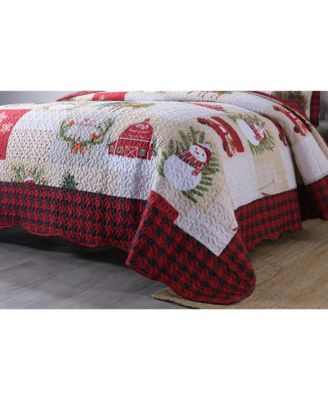 Christmas Snowman Reversible 3-Pc. Quilt Bedspread Set, Queen