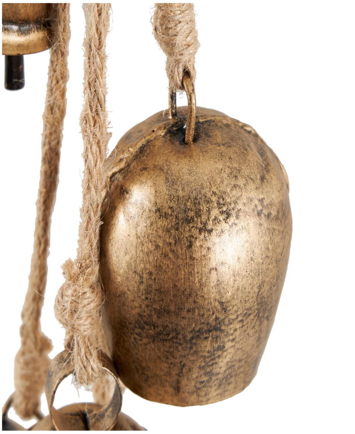 Shop Rosemary Lane Metal Tibetan Inspired Decorative Cow Bell With Jute Hanging Rope, 4" X 3" X 22" In Gold