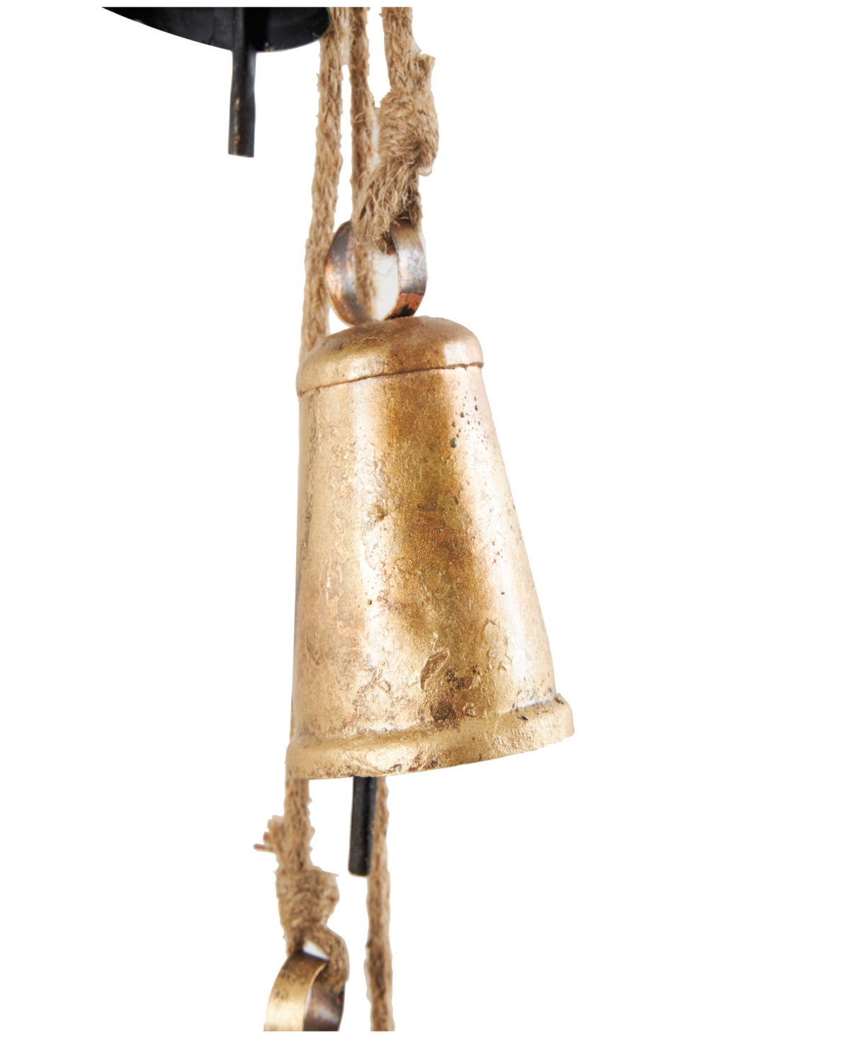Rosemary Lane Metal Tibetan Inspired Decorative Cow Bell With Jute Hanging Rope, 4" X 3" X 29" In Gold