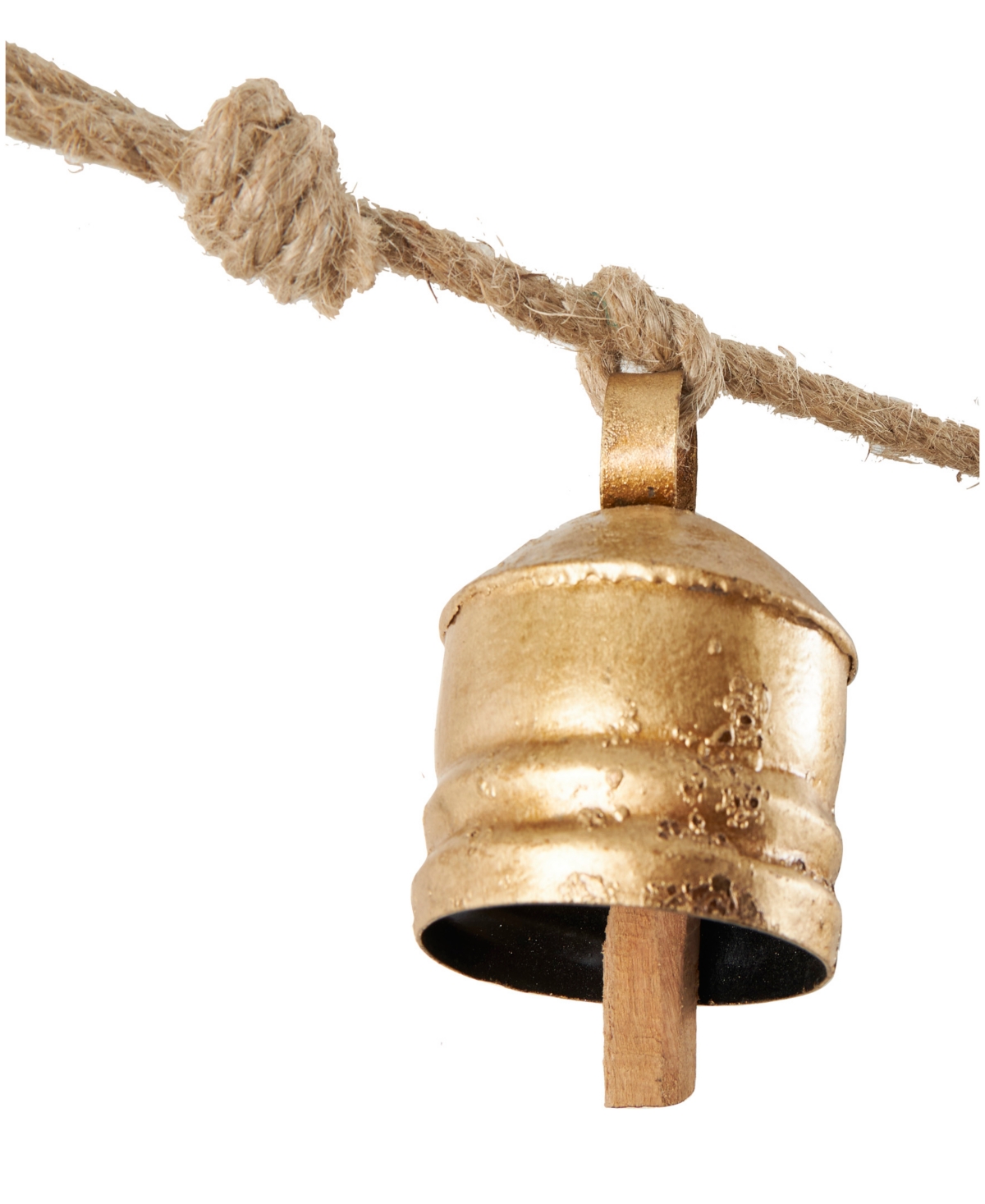 Rosemary Lane Metal Tibetan Inspired String Hanging Decorative Cow Bell With Jute Hanging Rope, 53" X 5" X 7" In Gold