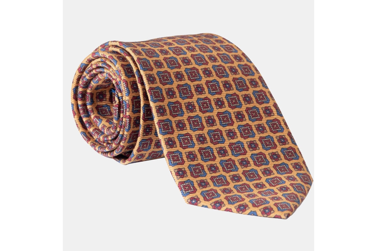 Parma - Extra Long Printed Silk Tie for Men - Amber yellow