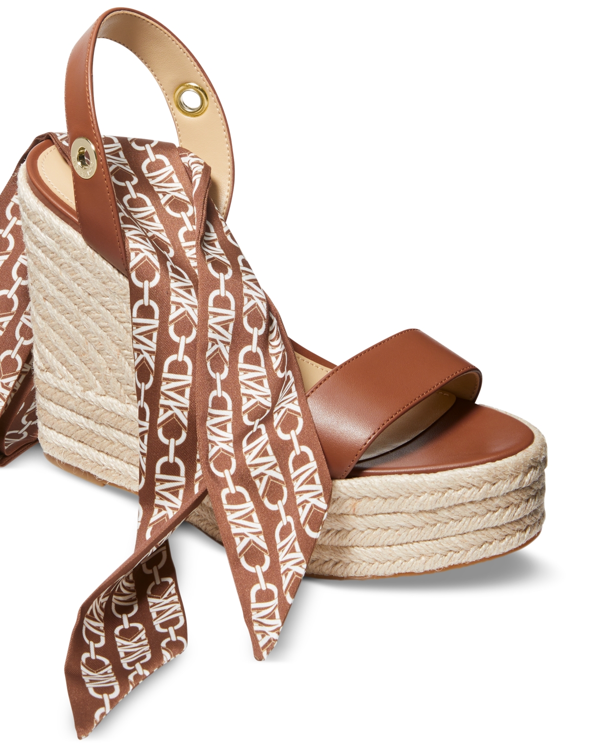 Michael Kors Women's Esme Ankle Tie Espadrille Platform Wedge Sandals In Luggage