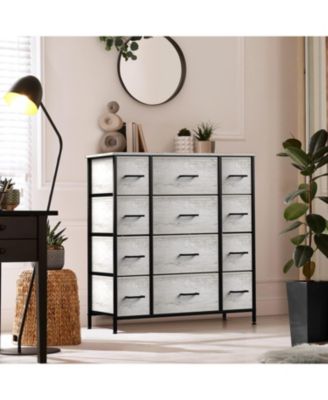 Dresser with 12 Drawers - Chest Organizer Unit with Steel Frame Wood Top and handle - Large Dresser for Bedroom, Hallway & etc