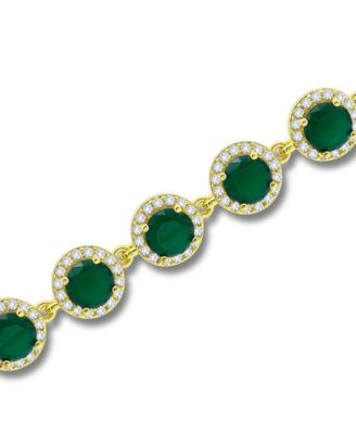 Emerald Green Glass Cubic Zirconia Halo Link Bracelet