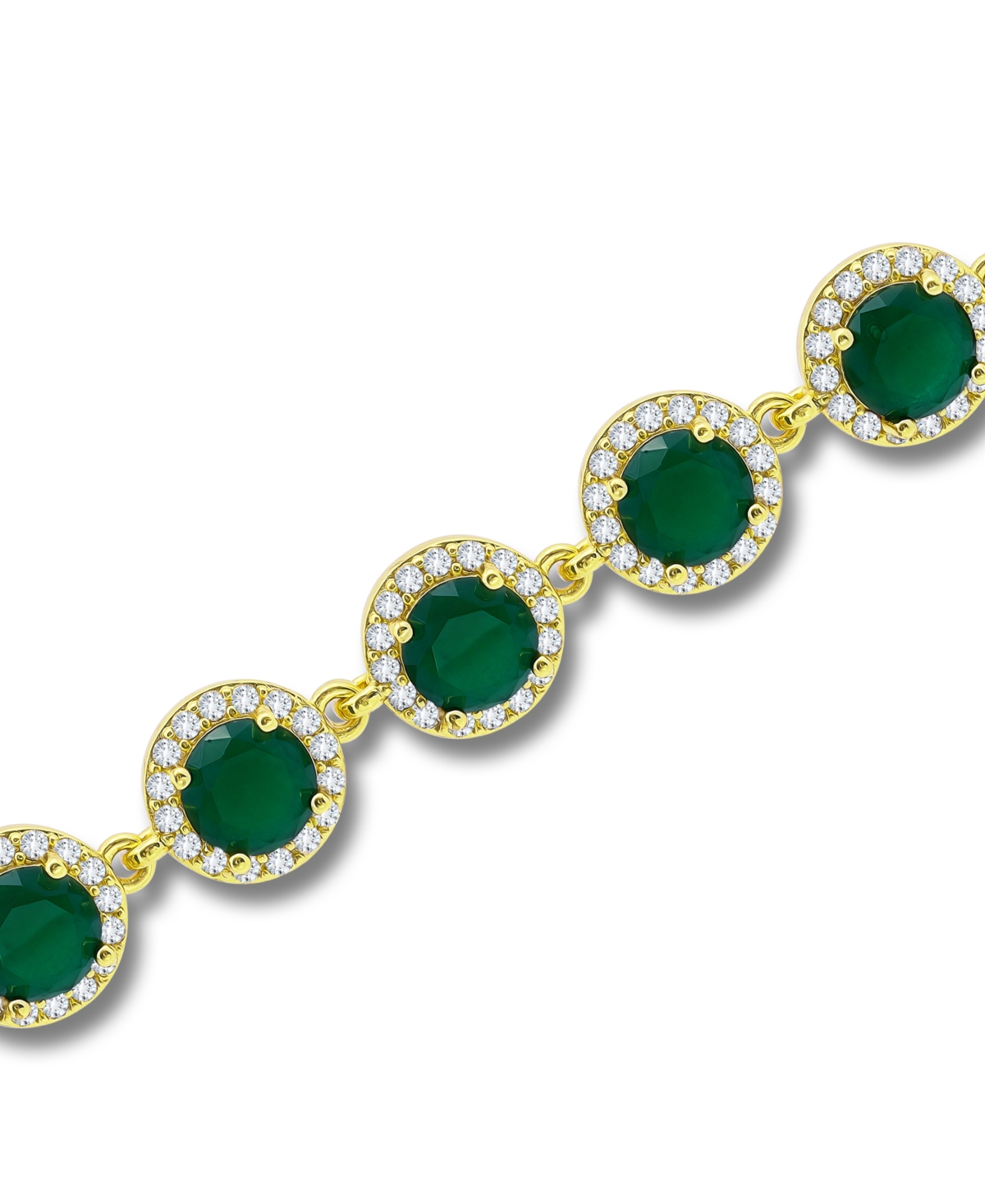 Macy's Emerald Green Glass Cubic Zirconia Halo Link Bracelet In Green
