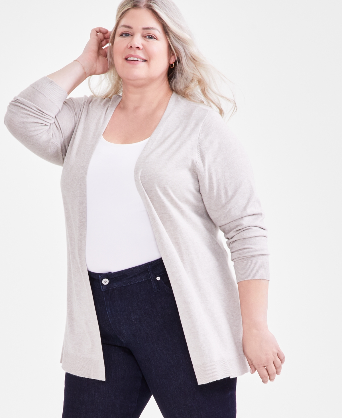 Style & Co Plus Size Open-front Long-sleeve Cardigan, Created For Macy's In Hammock Heather