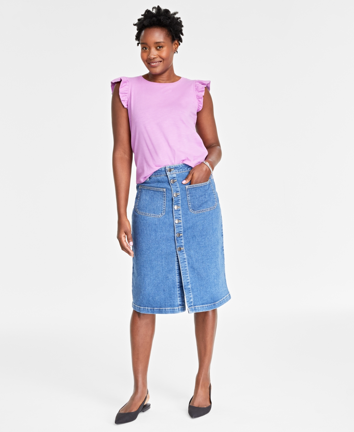On 34th Women's Patch Pocket Denim Skirt, Created For Macy's In Soda