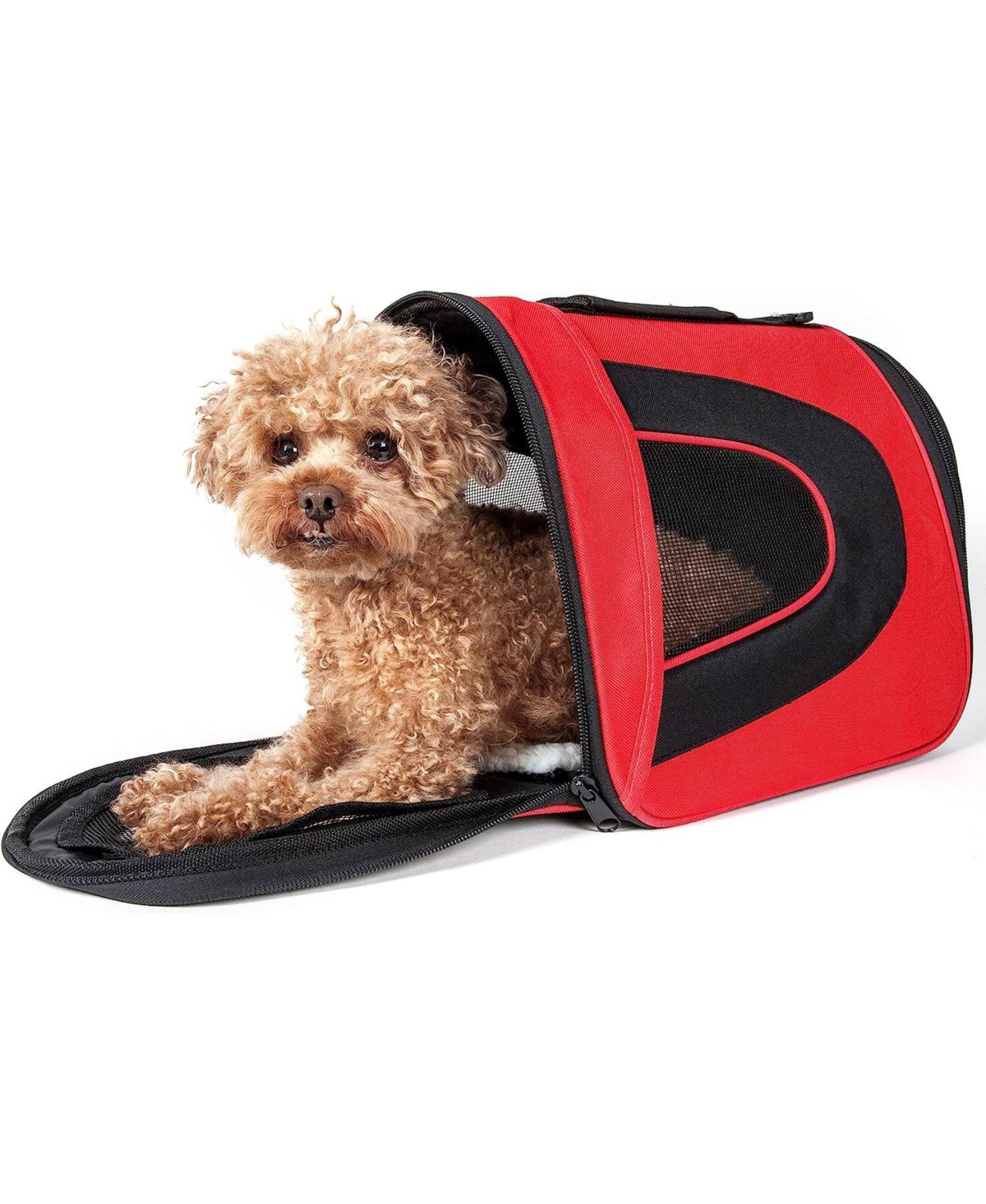 Airline Approved Folding Zippered Sporty Mesh Pet Carrier - Red