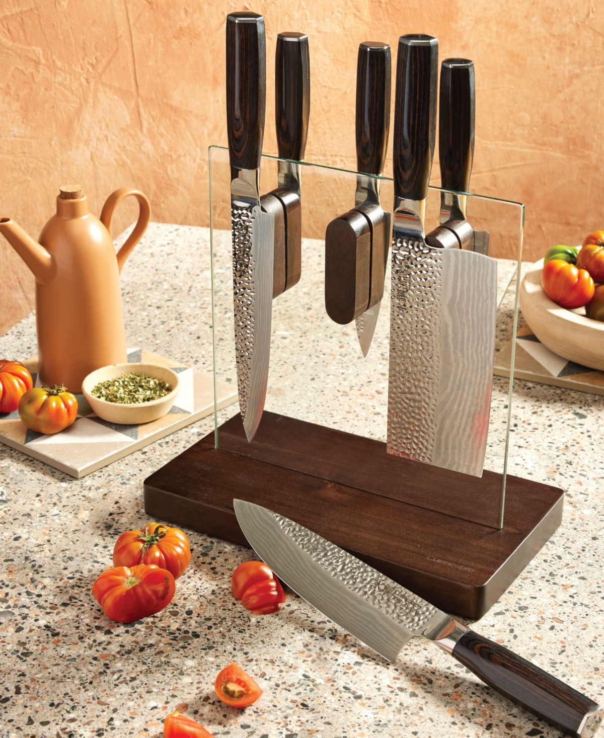Cuisine::pro Damashiro Emperor Hikari Steel 7 Piece Knife Block Set In Silver,pakka Wood
