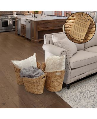 Set of 3 Oval Baskets with Handles - Natural, Water Hyacinth Woven Storage Totes for Blankets, Laundry, Bathroom, Bedroom, Living Room