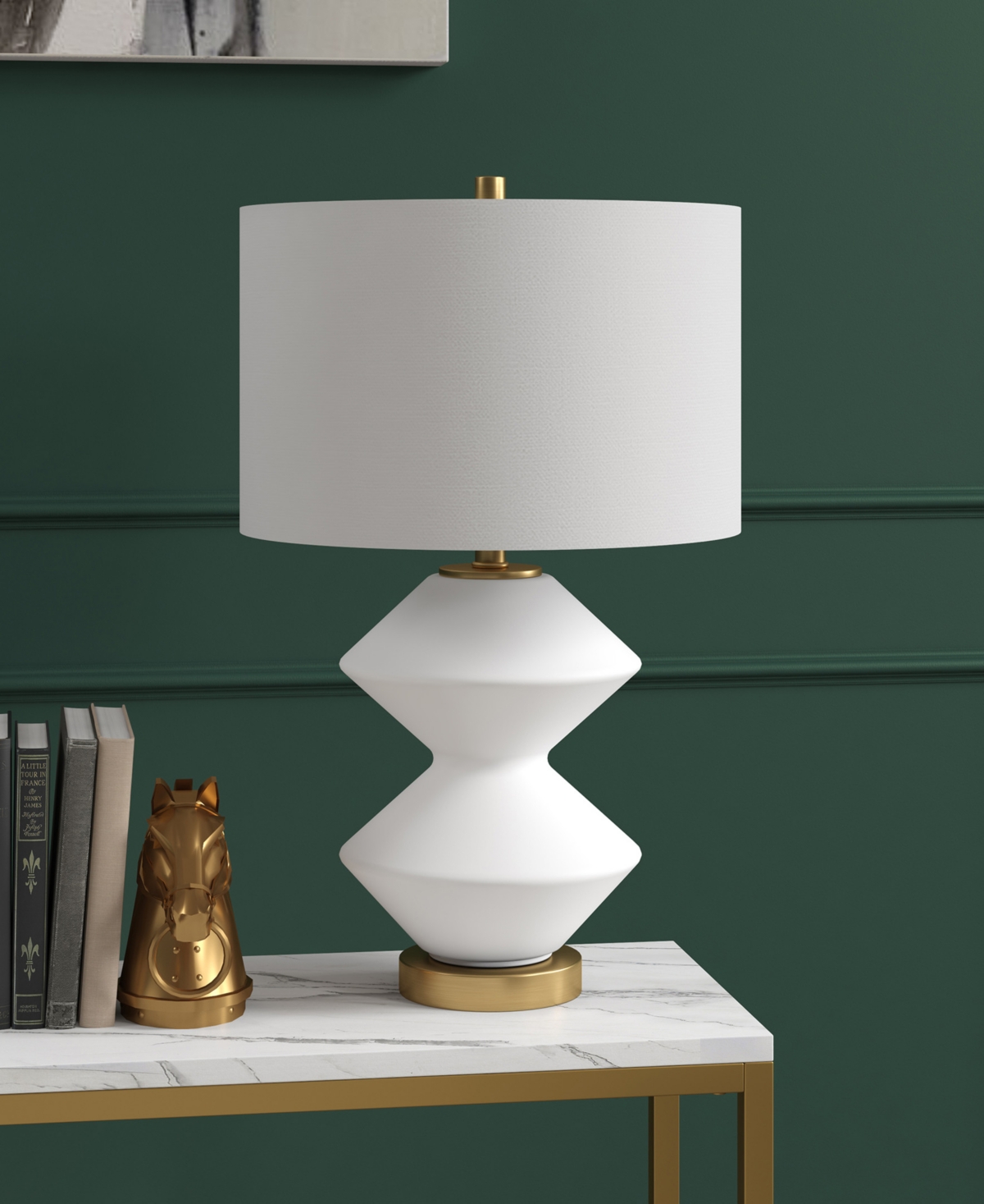 Shop Hudson & Canal Caserta 22.75" Tall Double Gourd Lamp With Linen Shade In Matte White,brass