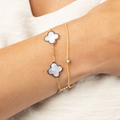Large Mother of Pearl Clover Bracelet 14K Gold