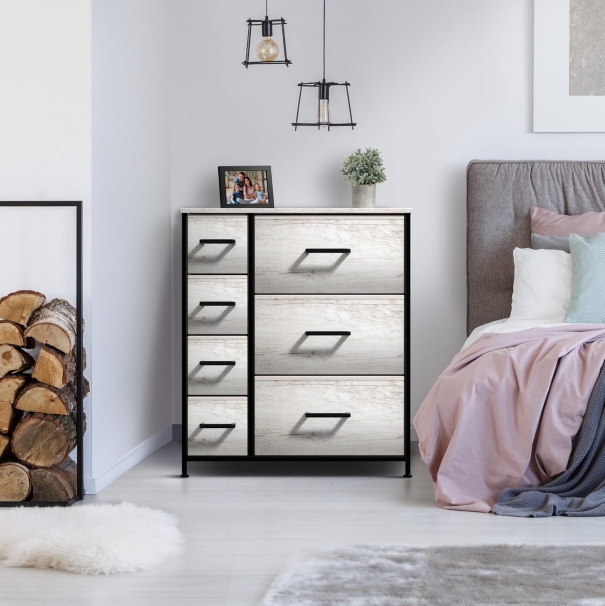 Sorbus Dresser with 7 Drawers - Storage Chest Organizer with Steel Frame, Wood Top, Handles, Fabric Bins
