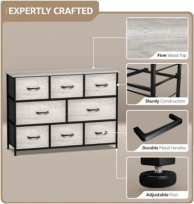 8 Drawers Wide Dresser - Organizer Unit with Steel Frame Wood Top and handle, Fabric Bins - Amazing for household decluttering