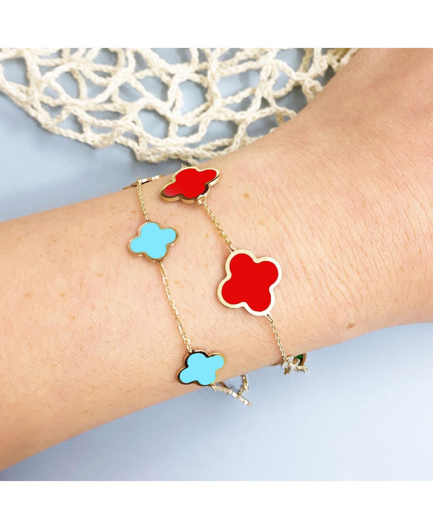 Large Coral Clover Bracelet 14K Gold