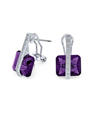 Art Deco Style Cubic Zirconia Rectangle Emerald Cut Drop Earrings Silver Plated