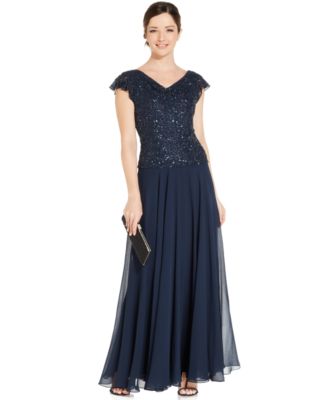 J Kara - Flutter-Sleeve Embellished Popover Gown
