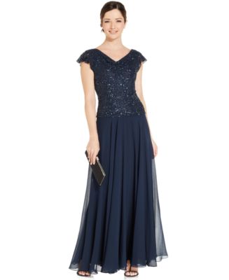 J Kara Flutter-Sleeve Embellished Popover Gown - Macy's