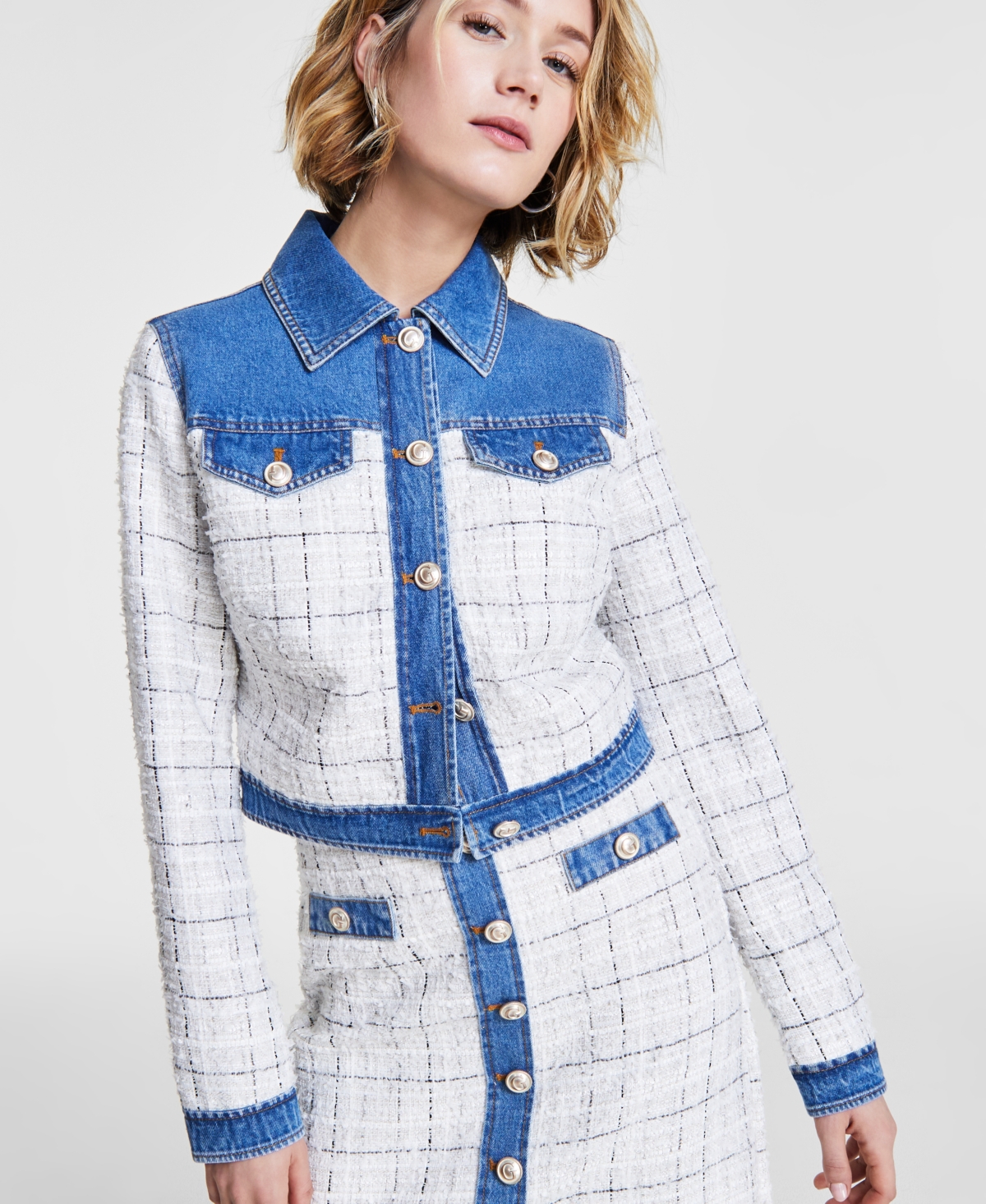 Guess Women's Natalie Tweed & Denim Jacket