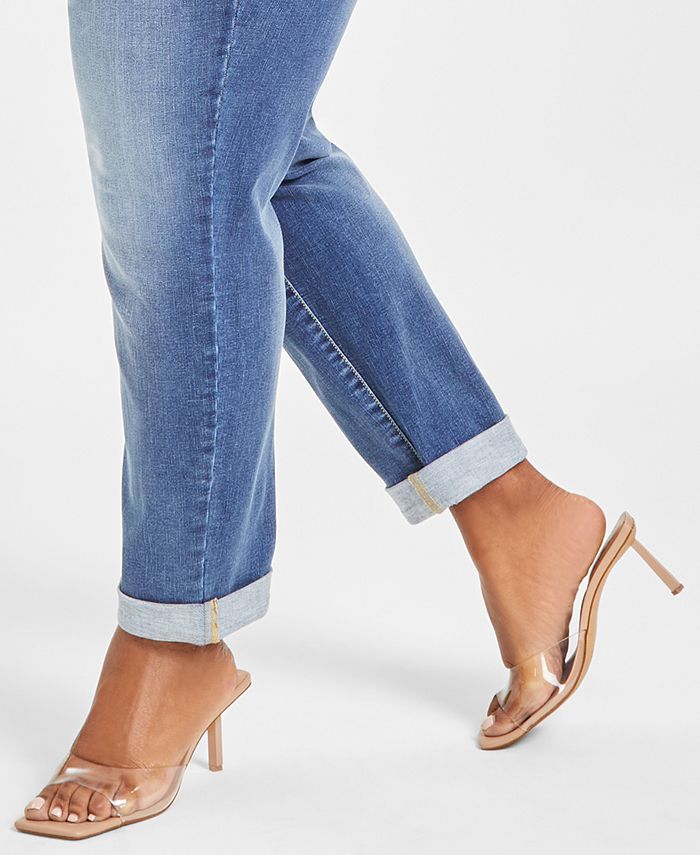 INC International Concepts Women's Curvy Fit Boyfriend Jeans Blue Size 10