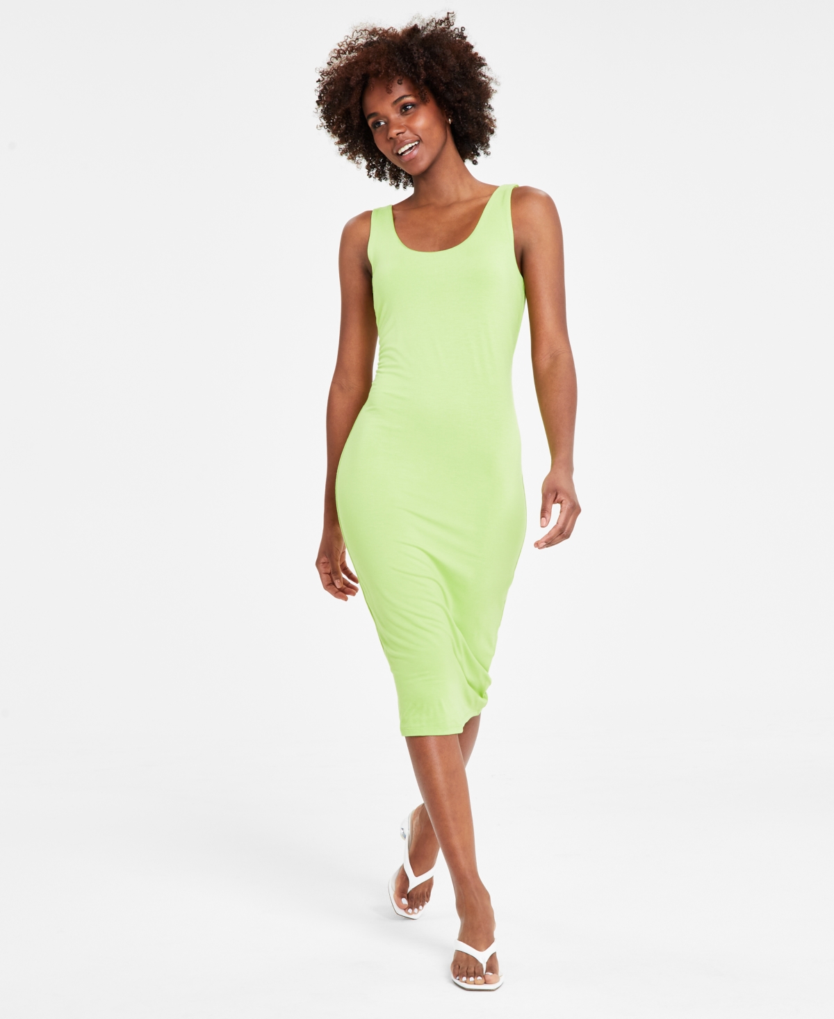 Shop Bar Iii Women's Sleeveless Midi Bodycon Dress, Created For Macy's In Spring Lime