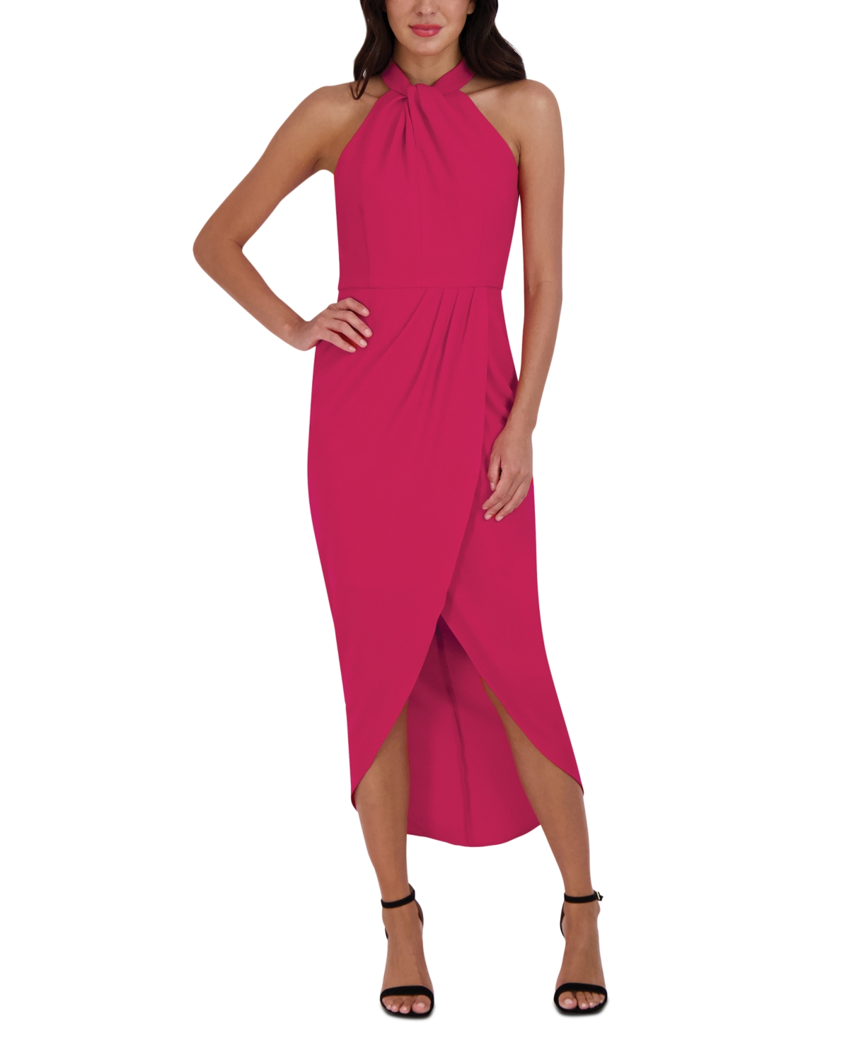 Julia Jordan Knot-neck Tulip-hem Midi Dress In Pink Berry