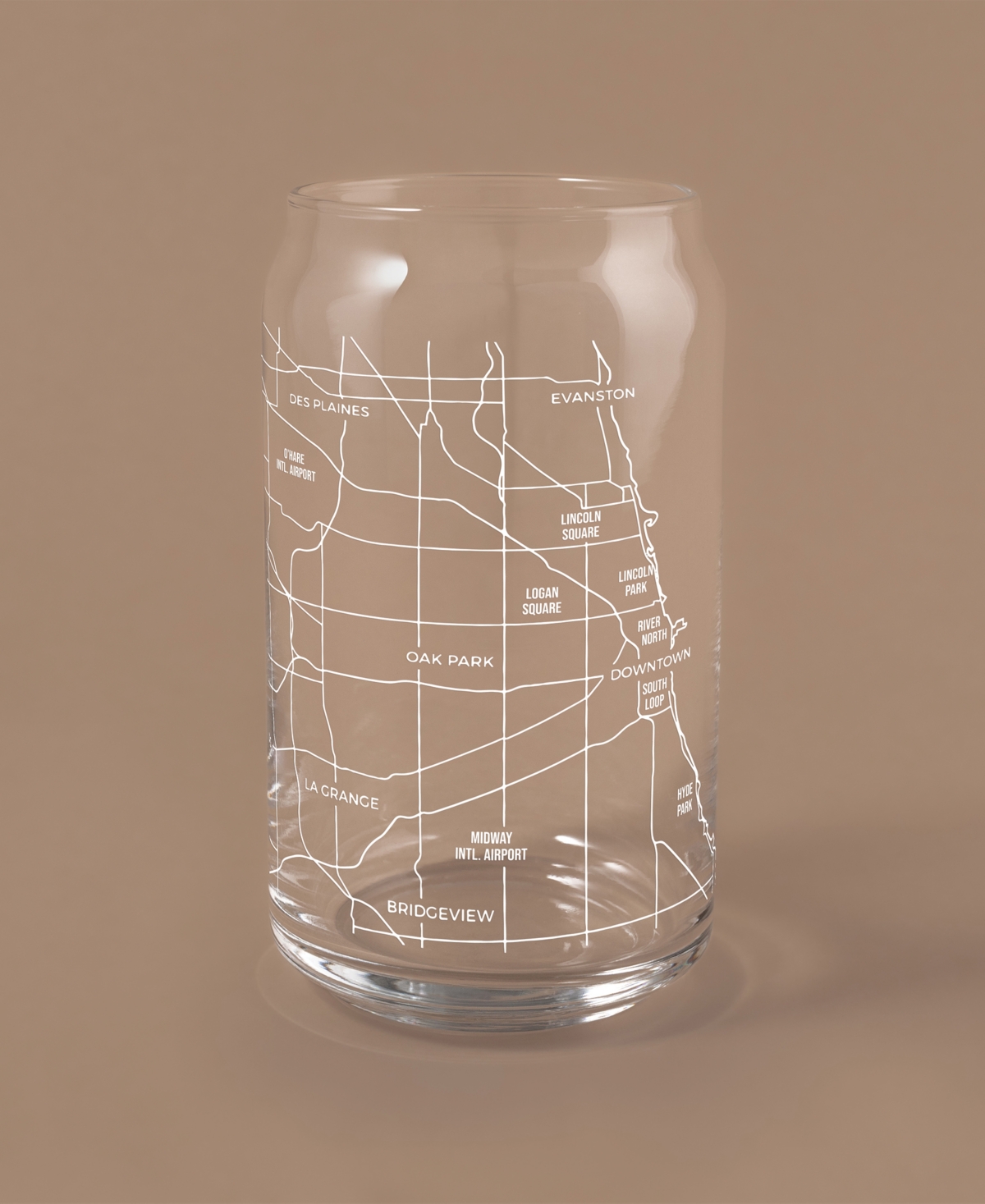 Narbo The Can Chicago Map 16 oz Everyday Glassware, Set Of 2 In White