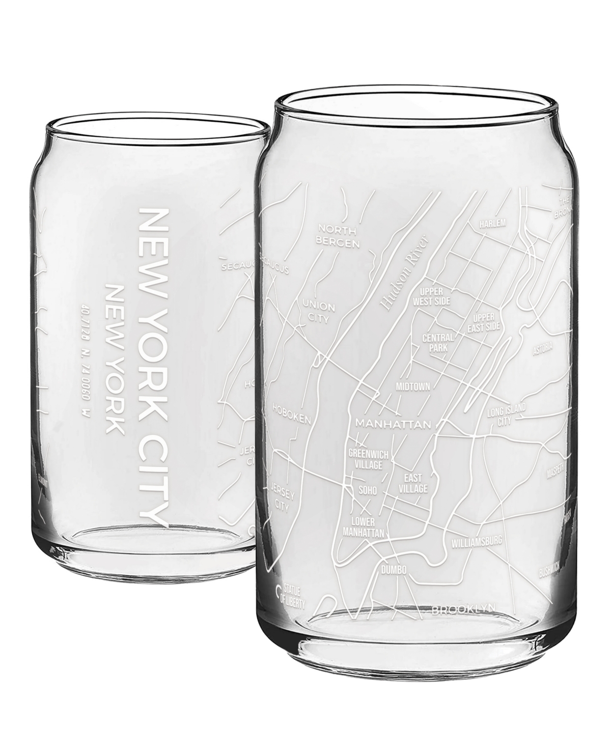 Narbo The Can New York City Map 16 oz Everyday Glassware, Set Of 2 In White
