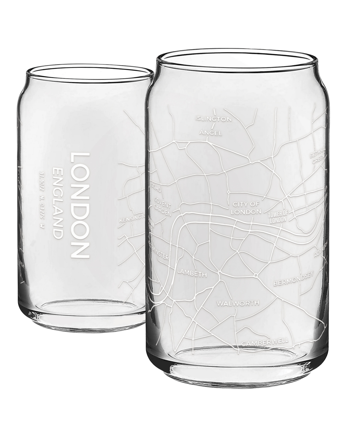Narbo The Can London Map 16 oz Everyday Glassware, Set Of 2 In White