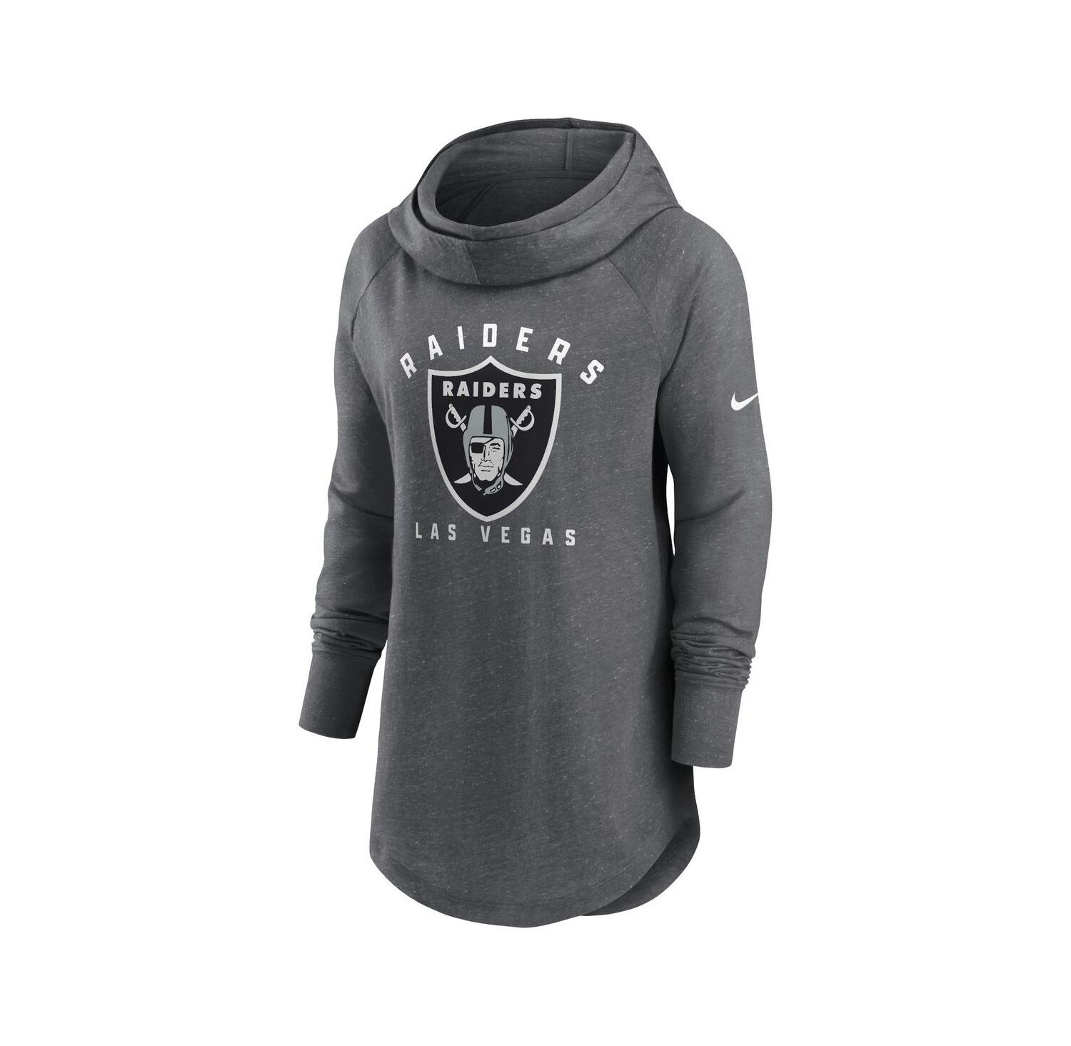 Women's Heather Charcoal Las Vegas Raiders Raglan Funnel Neck Pullover Hoodie
