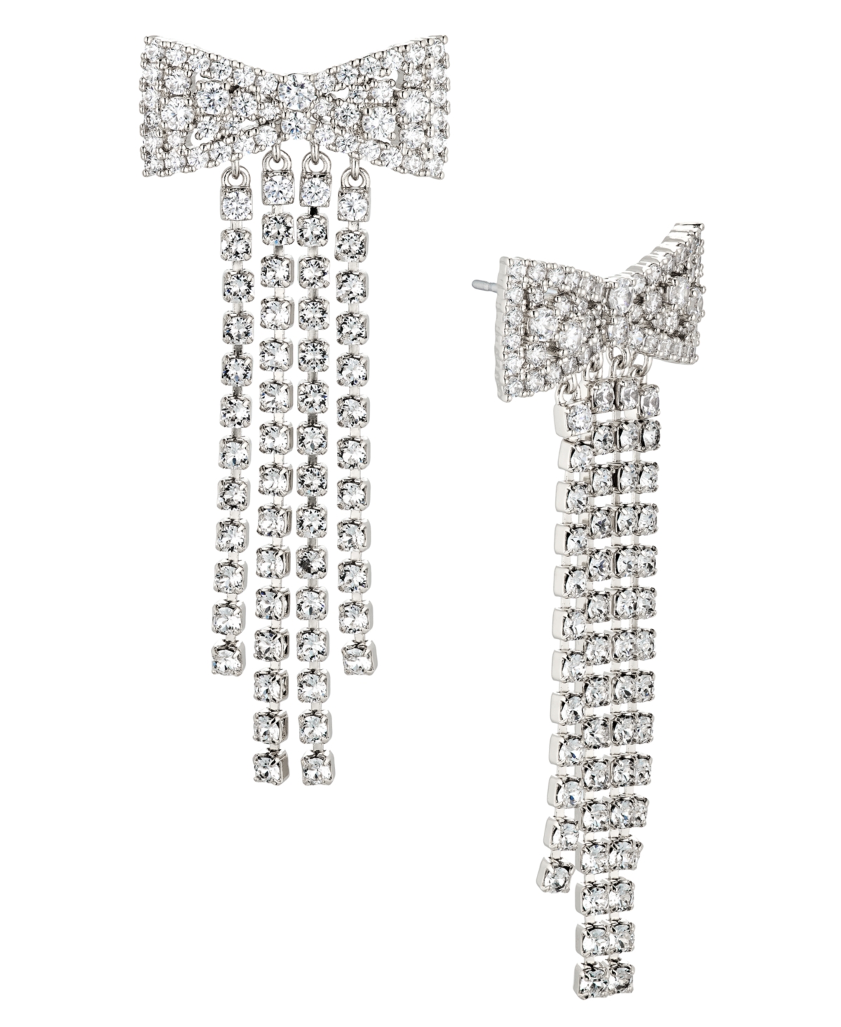 Ava Nadri Silver-tone Cubic Zirconia Bow Tassel Earrings