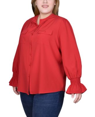 Plus Size Long Sleeve Y Neck Blouse
