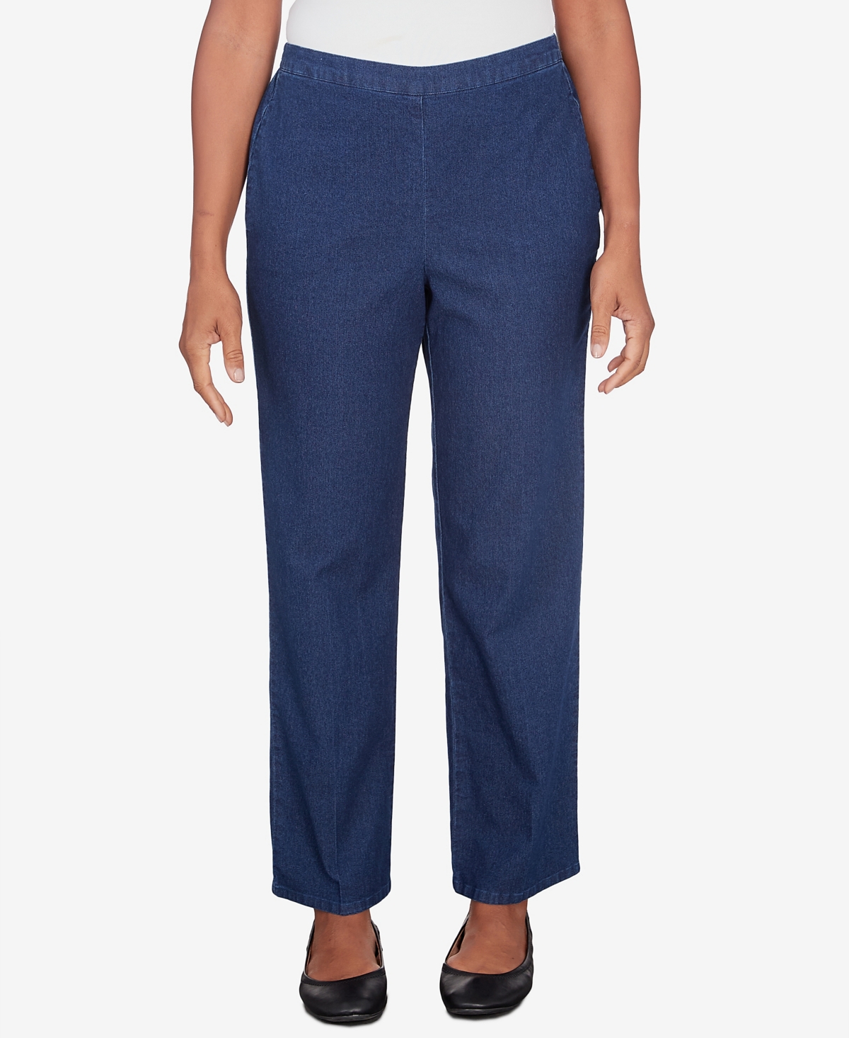 Alfred Dunner Petites Womens Wide Leg Pull On Ankle Pants In Blue