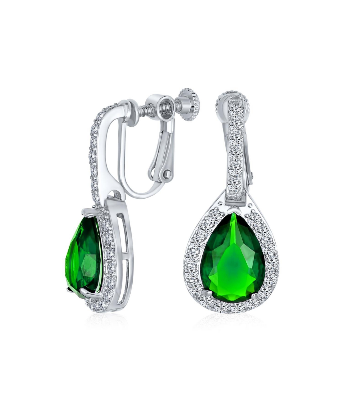 Bling Jewelry 7ct Style Halo Simulated Green Emerald Cubic Zirconia Aaa Cz Fashion Dangle Drop Teardrop Screw Back In Light Green Aug