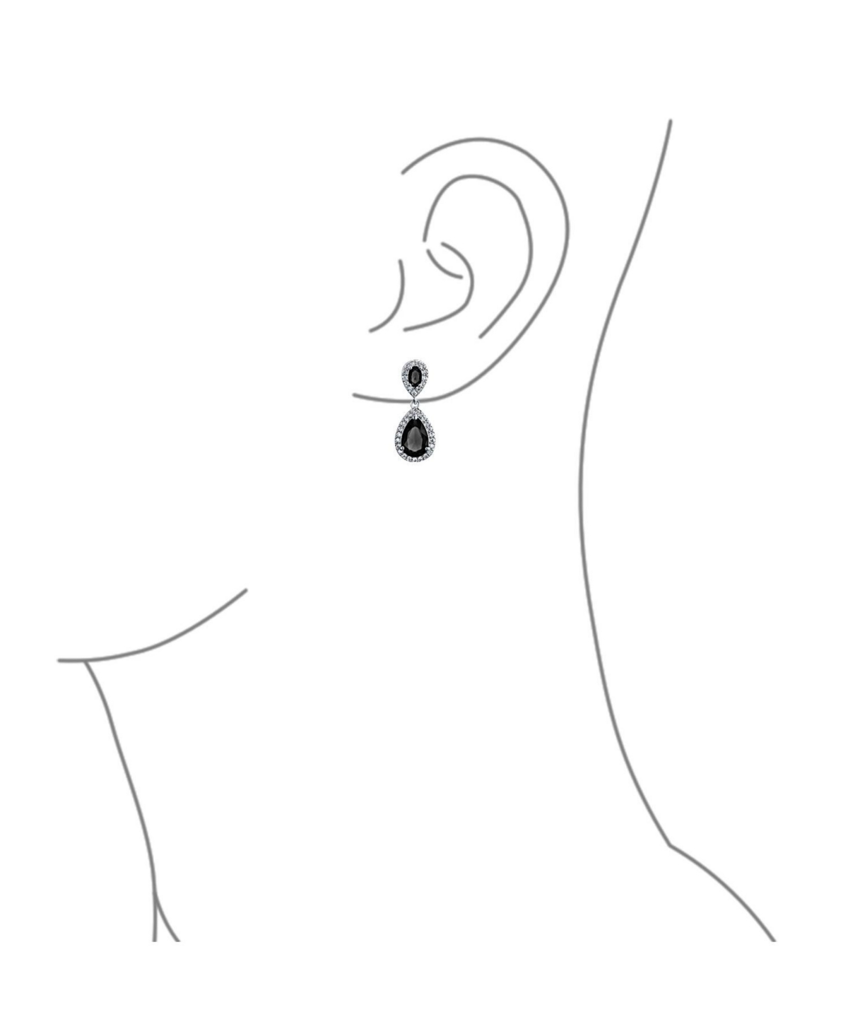 Fashion Pave Cz HaloPear Shaped Teardrop Drop Statement Earrings For Women Prom Rhodium Plated Brass - Black