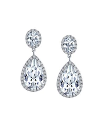 Classic Statement 7CT CZ Large Pear Shaped Cubic Zirconia Pave Halo Teardrop Chandelier Dangle Earrings