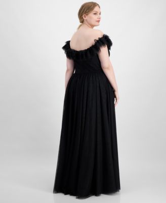 Trendy Plus Size Tulle-Trim Off-The-Shoulder Gown, Created for Macy's