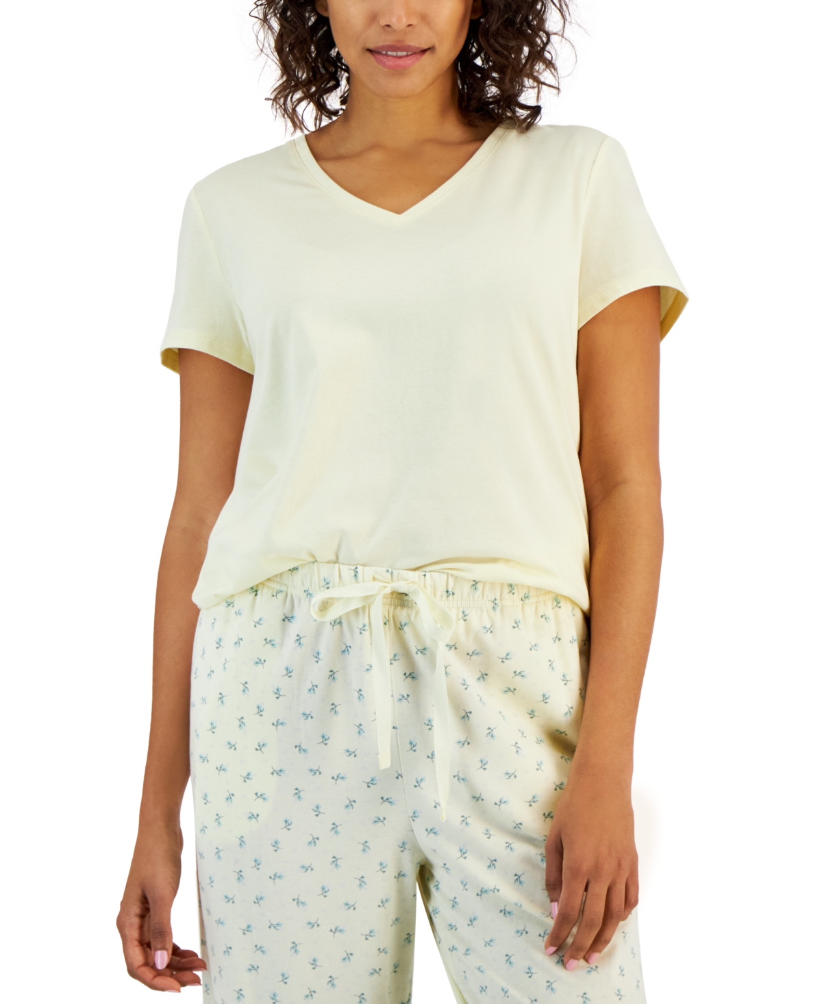 Charter Club Women's Solid V-neck Short-sleeve Sleepwear Top, Created For Macy's In Summer Moon