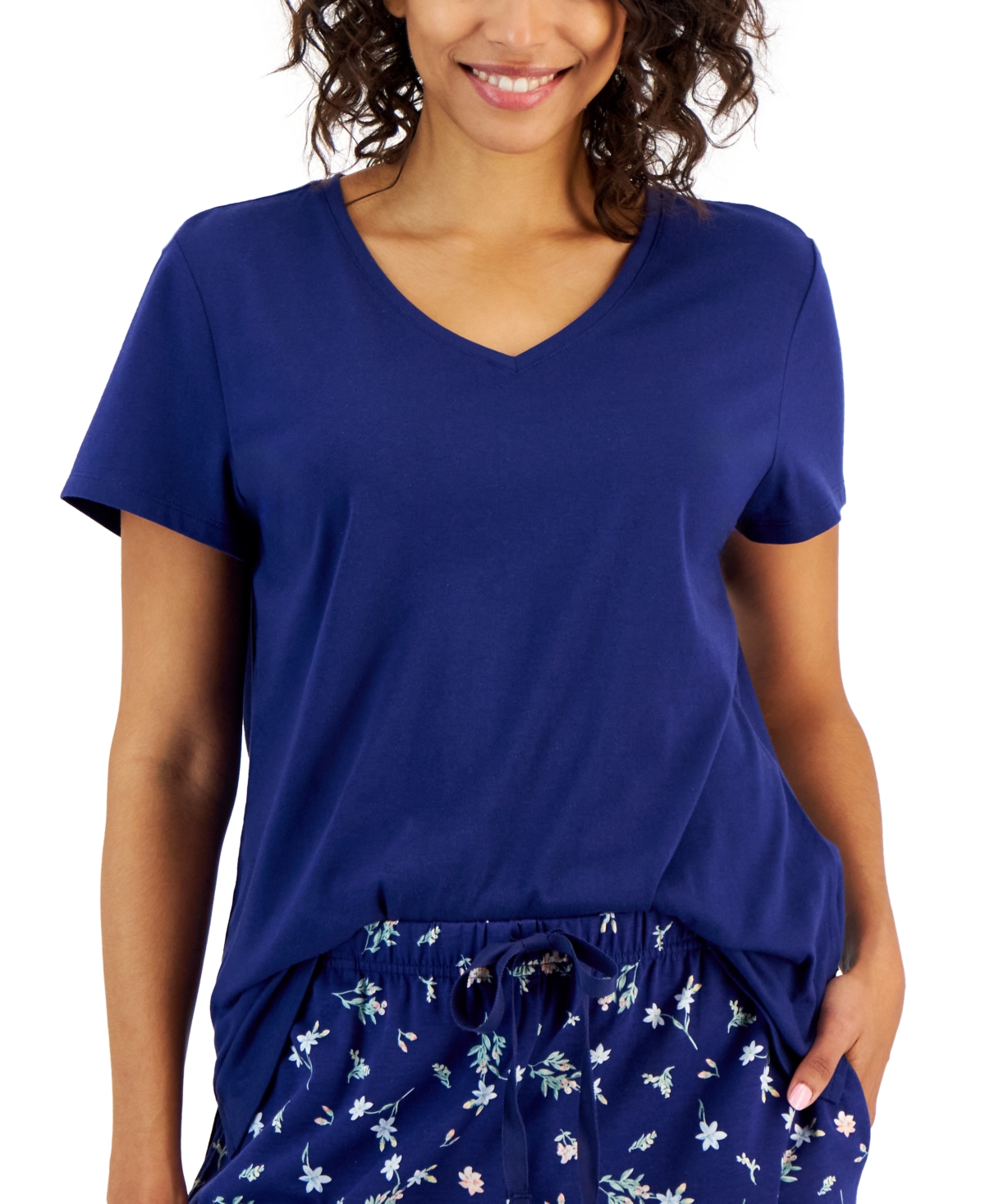 Charter Club Women's Solid V-neck Short-sleeve Sleepwear Top, Created For Macy's In Tartan Blue