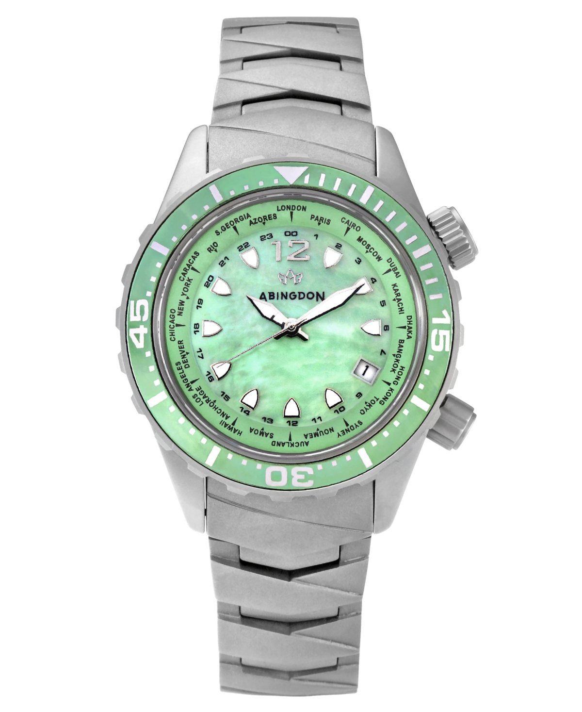 Abingdon Co. Women's Automatic Marina Divers Silver-tone Titanium Bracelet Watch 40mm In Caribbean Green