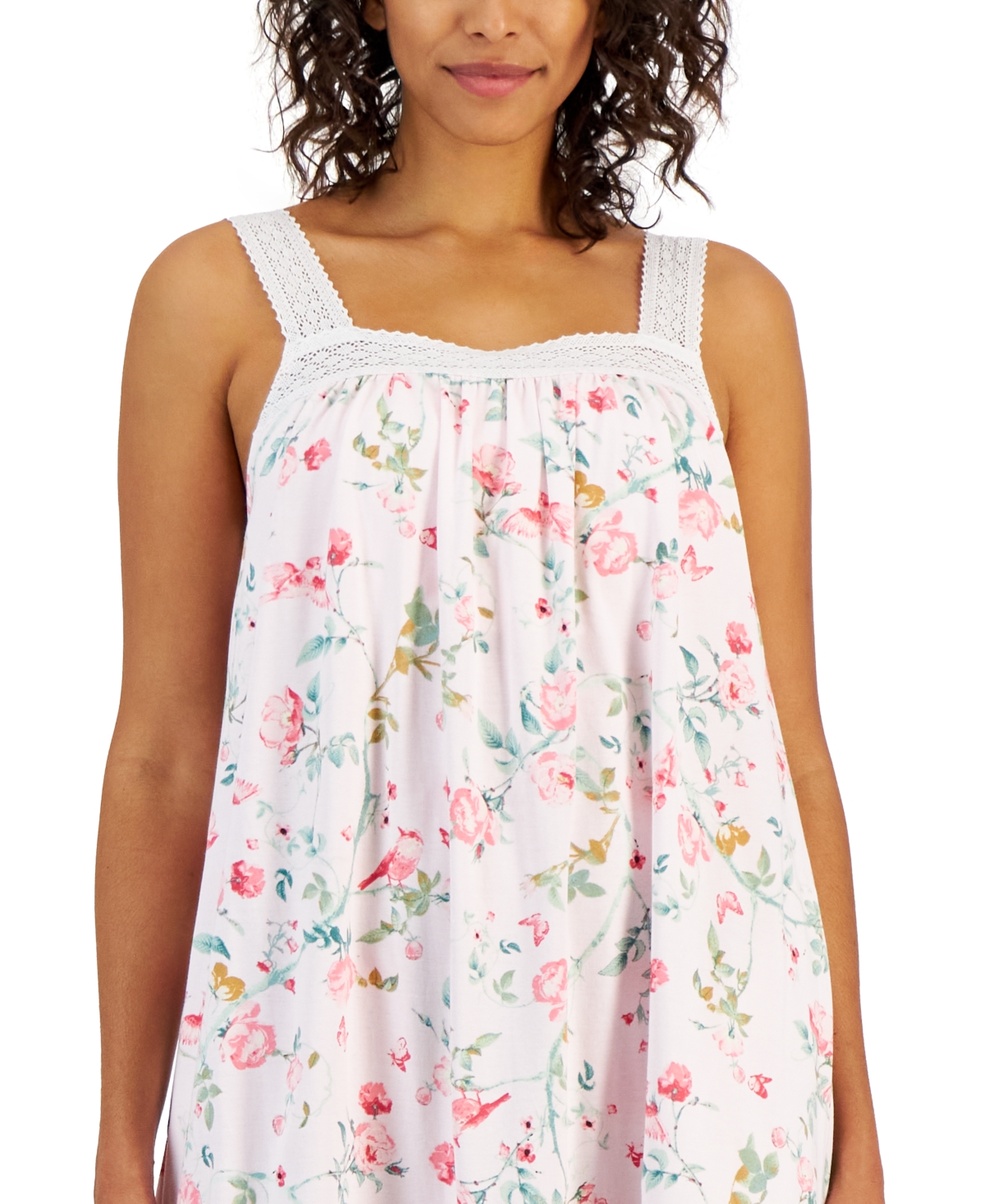 Shop Charter Club Women's Cotton Floral Lace-trim Nightgown, Created For Macy's In Bird Bloom Yellow