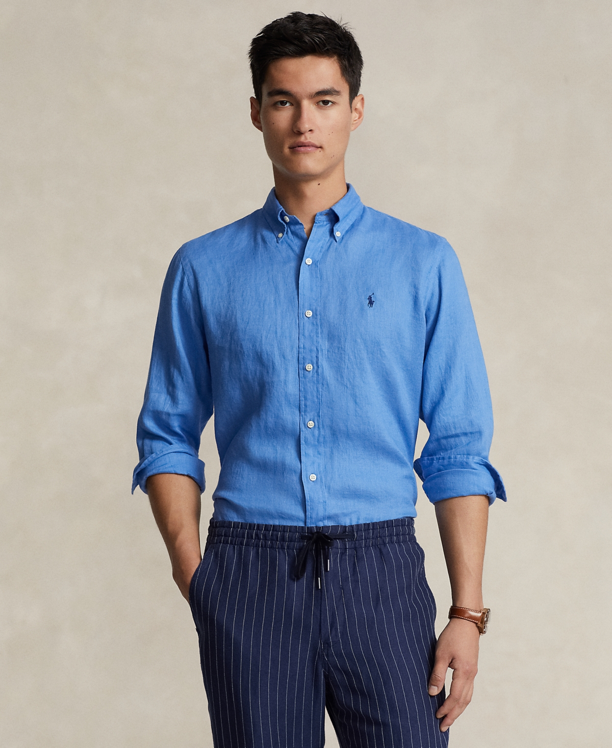 Shop Polo Ralph Lauren Men's Classic Fit Linen Shirt In Summer Blue