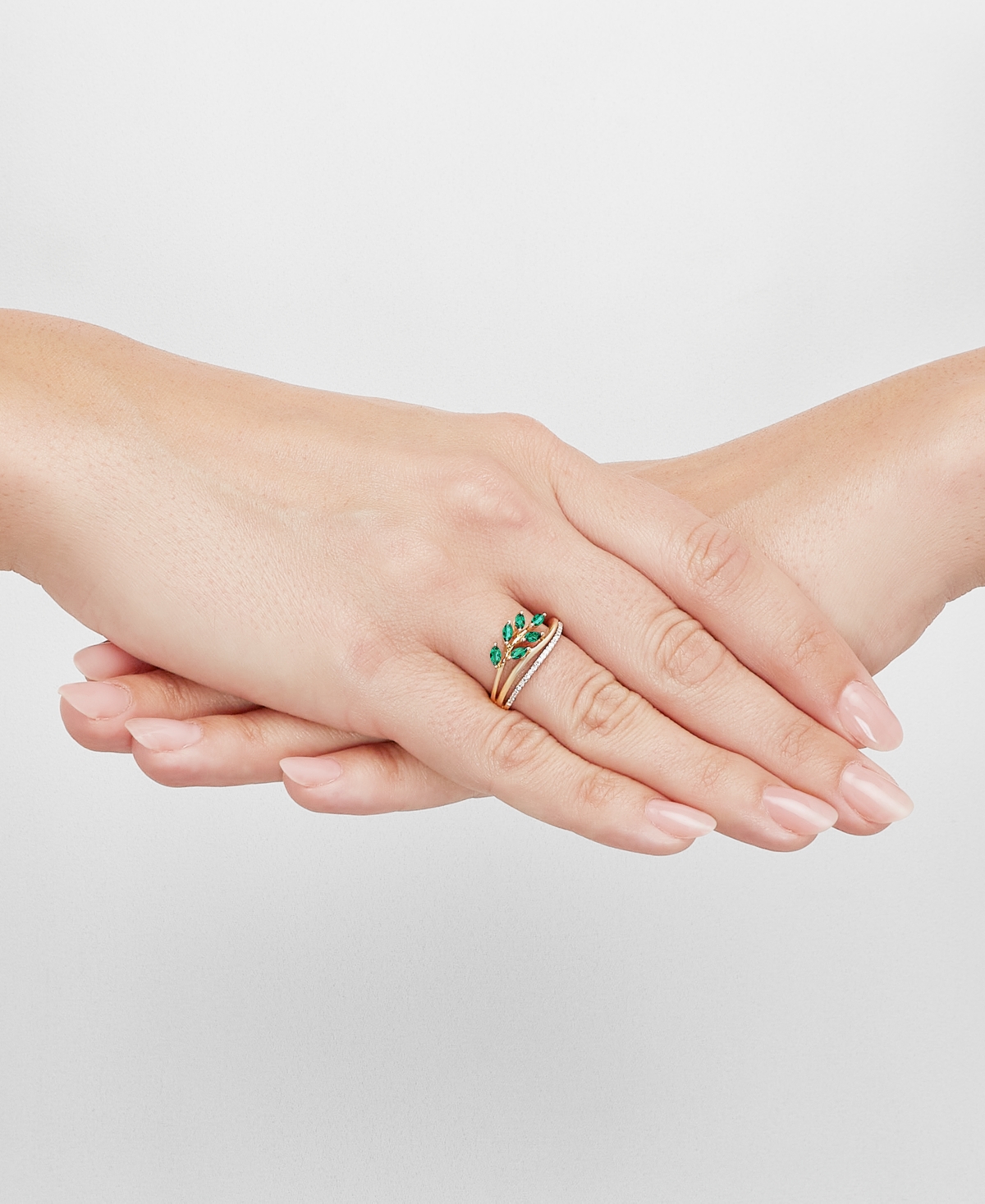 (1/2 ct. t.w.) & Diamond (1/20 ct. t.w.) Vine Motif Ring in 14k Gold (Also in Ruby & Sapphire) - Emerald