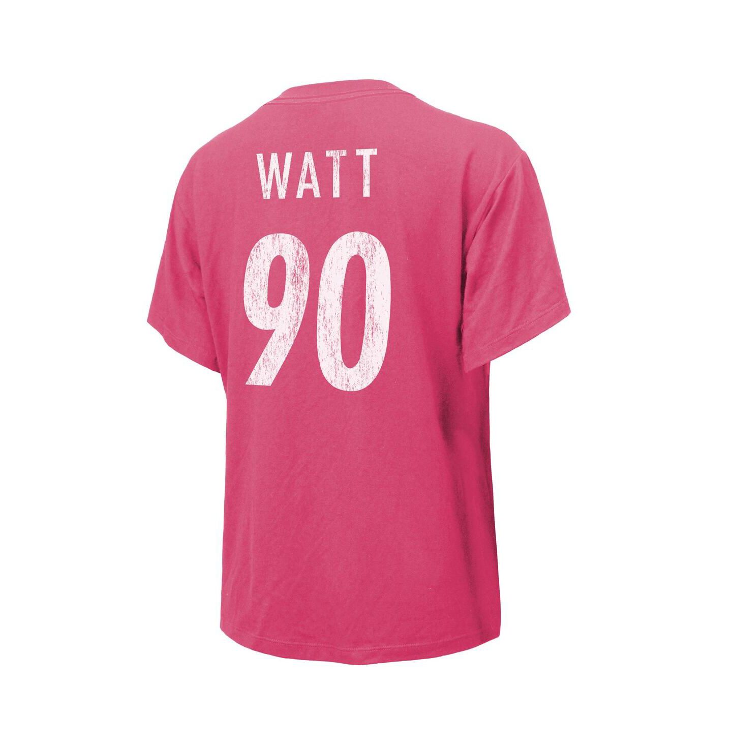 Женская футболка Majestic Threads T.J. Watt Pink Distressed Pittsburgh Steelers Name and Number — фото 3