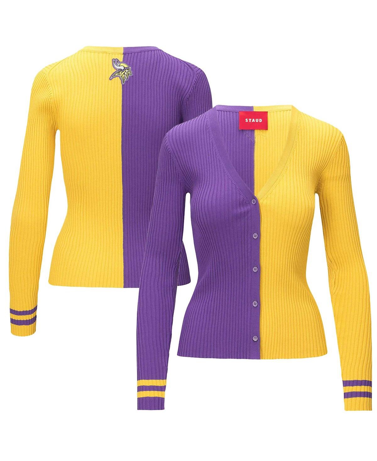 Women's Staud Purple, Gold Minnesota Vikings Cargo Sweater - Purple, Gold