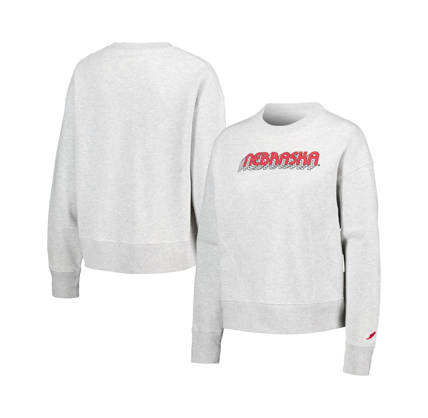 Women's Ash Nebraska Huskers Boxy Pullover Sweatshirt