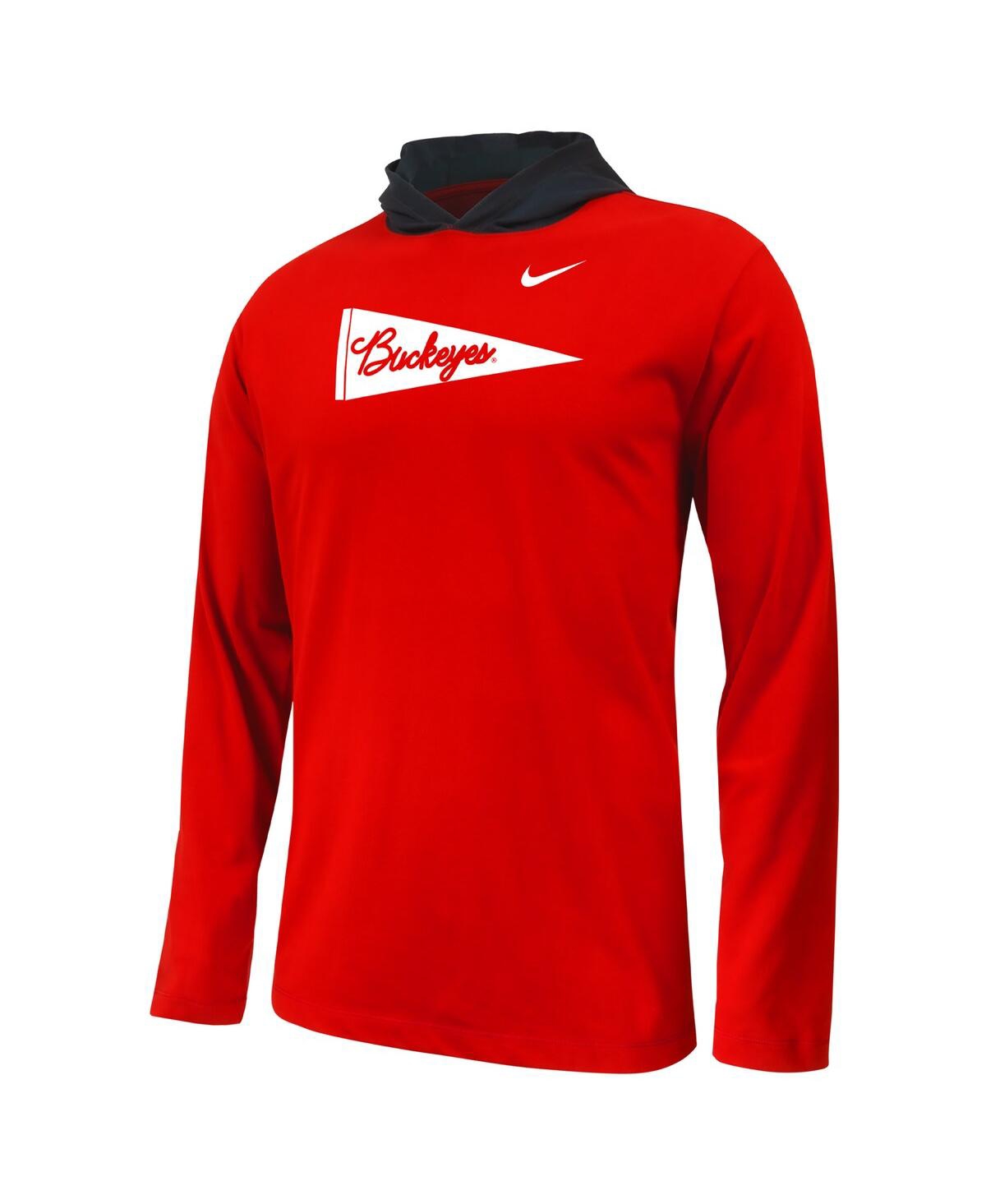 Big Boys NikeOhio State Buckeyes Sideline Performance Long Sleeve Hoodie T-shirt - Scarlet